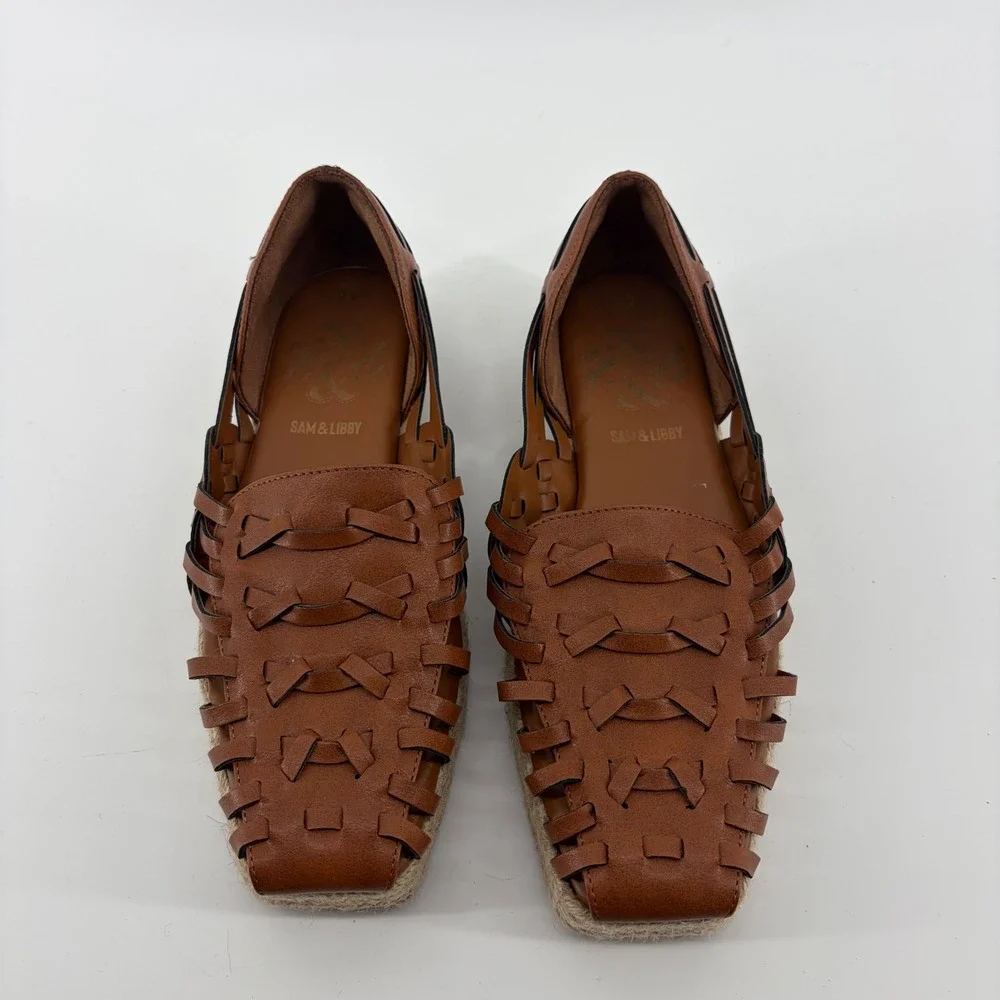 Sam & Libby Womens‎ 7.5 Brown Espadrille Loafers Woven Huarache Square Toe Flat